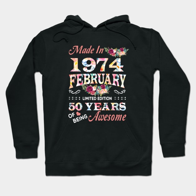 February Flower Made In 1974 50 Years Of Being Awesome Hoodie by Kontjo